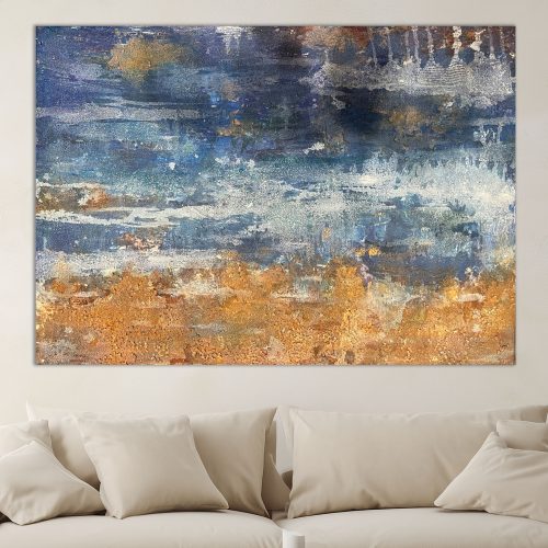 tablou abstract let it rain texturat ploaie turcoaz albastru modern decor interior